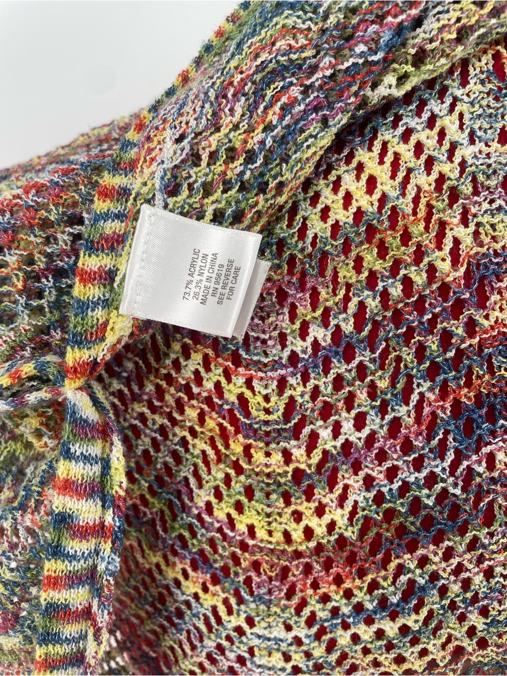 Muted Rainbow Striped Open Knit db Brand Poncho Festival Boho Shawl Tunic Top - Picture 7 of 9